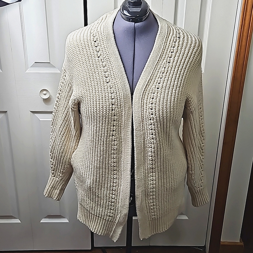 Women's Free People Size Small Cream Open Front Cardigan Sweater Pockets